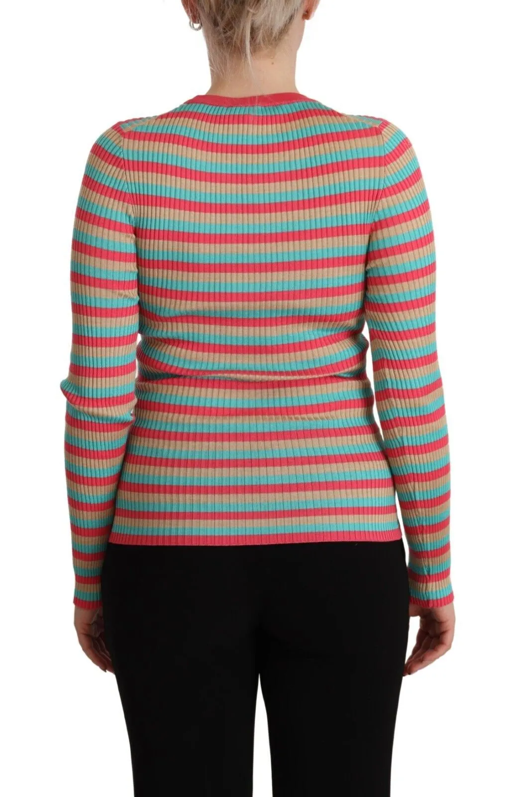 Dolce & Gabbana Women's Elegant Striped Silk Crew Neck Pullover