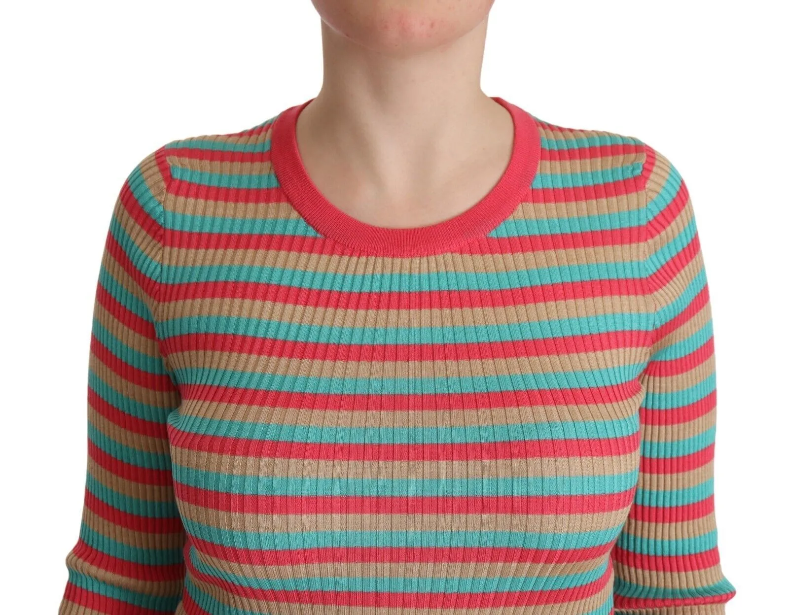 Dolce & Gabbana Women's Elegant Striped Silk Crew Neck Pullover