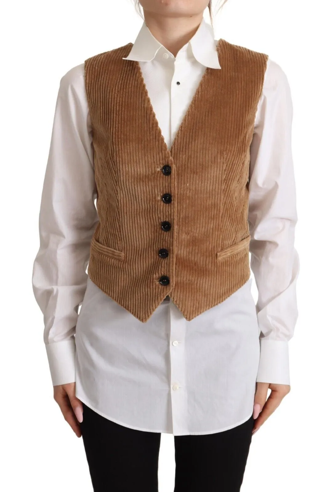 Dolce & Gabbana Women's Elegant Sleeveless V-Neck Corduroy Vest