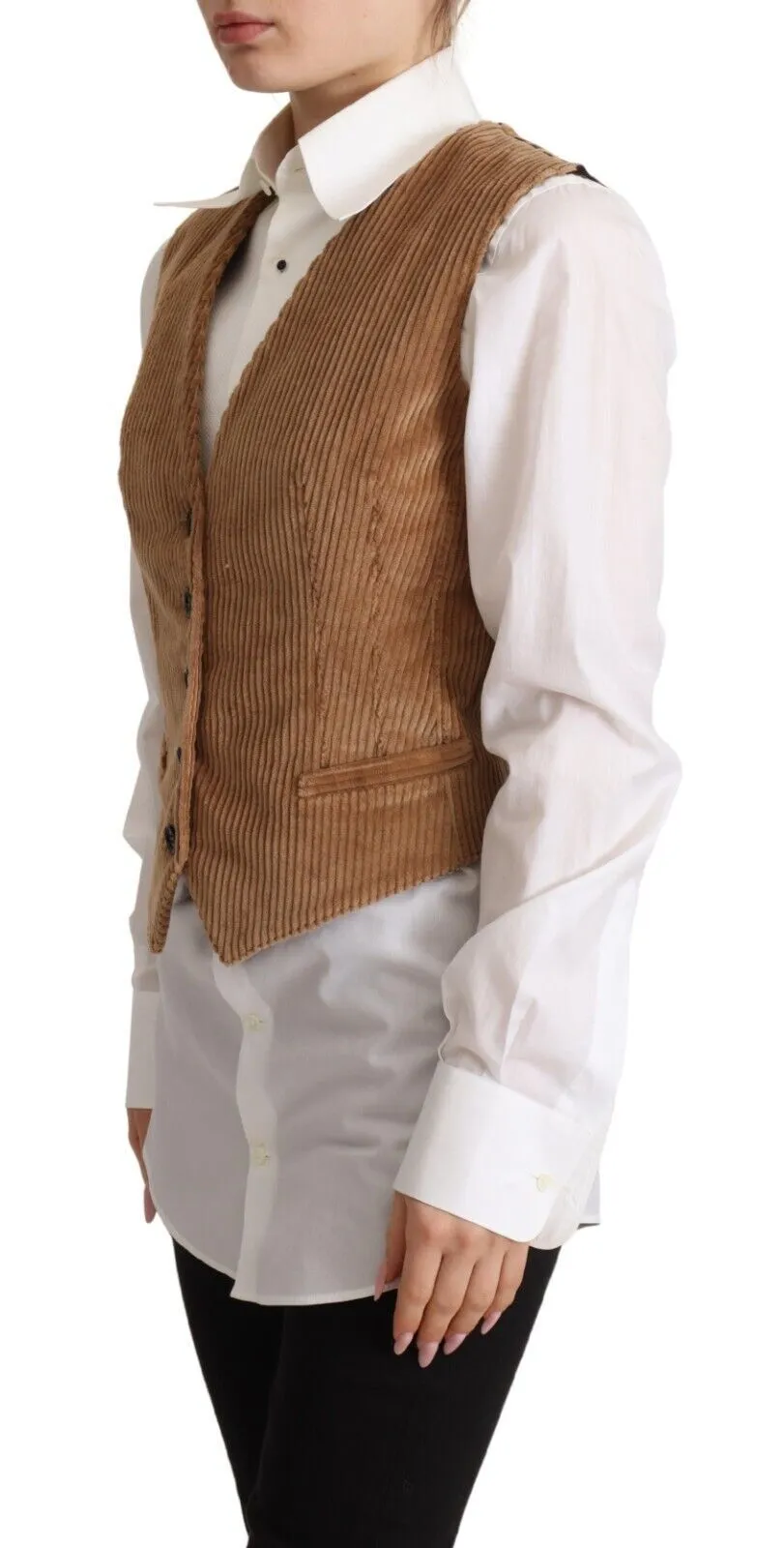 Dolce & Gabbana Women's Elegant Sleeveless V-Neck Corduroy Vest