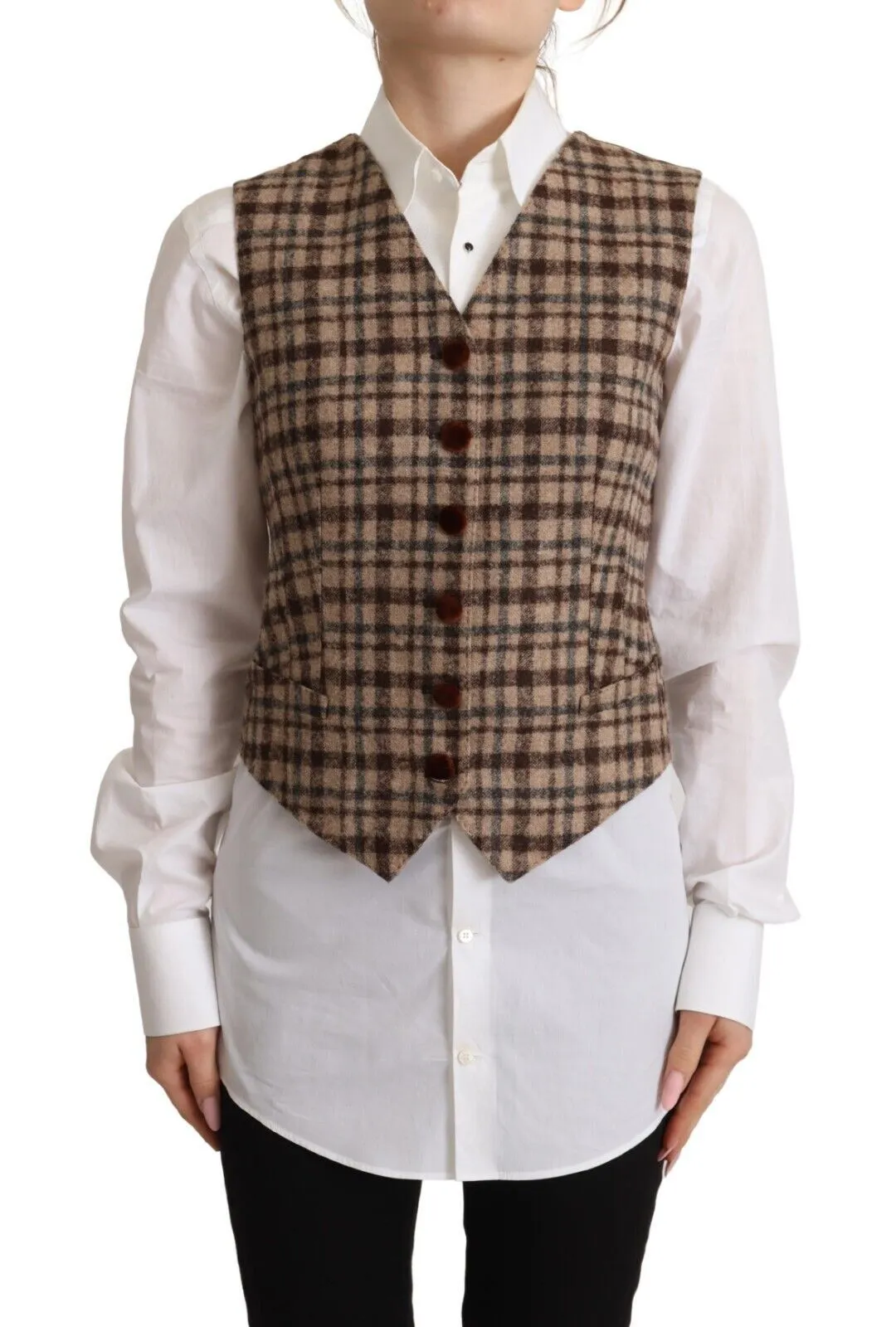 Dolce & Gabbana Women's Elegant Checkered V-Neck Sleeveless Vest Top
