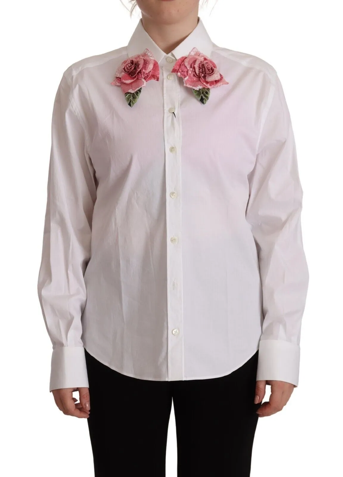 Dolce & Gabbana Women's Elegant Floral Sequined Collared Shirt