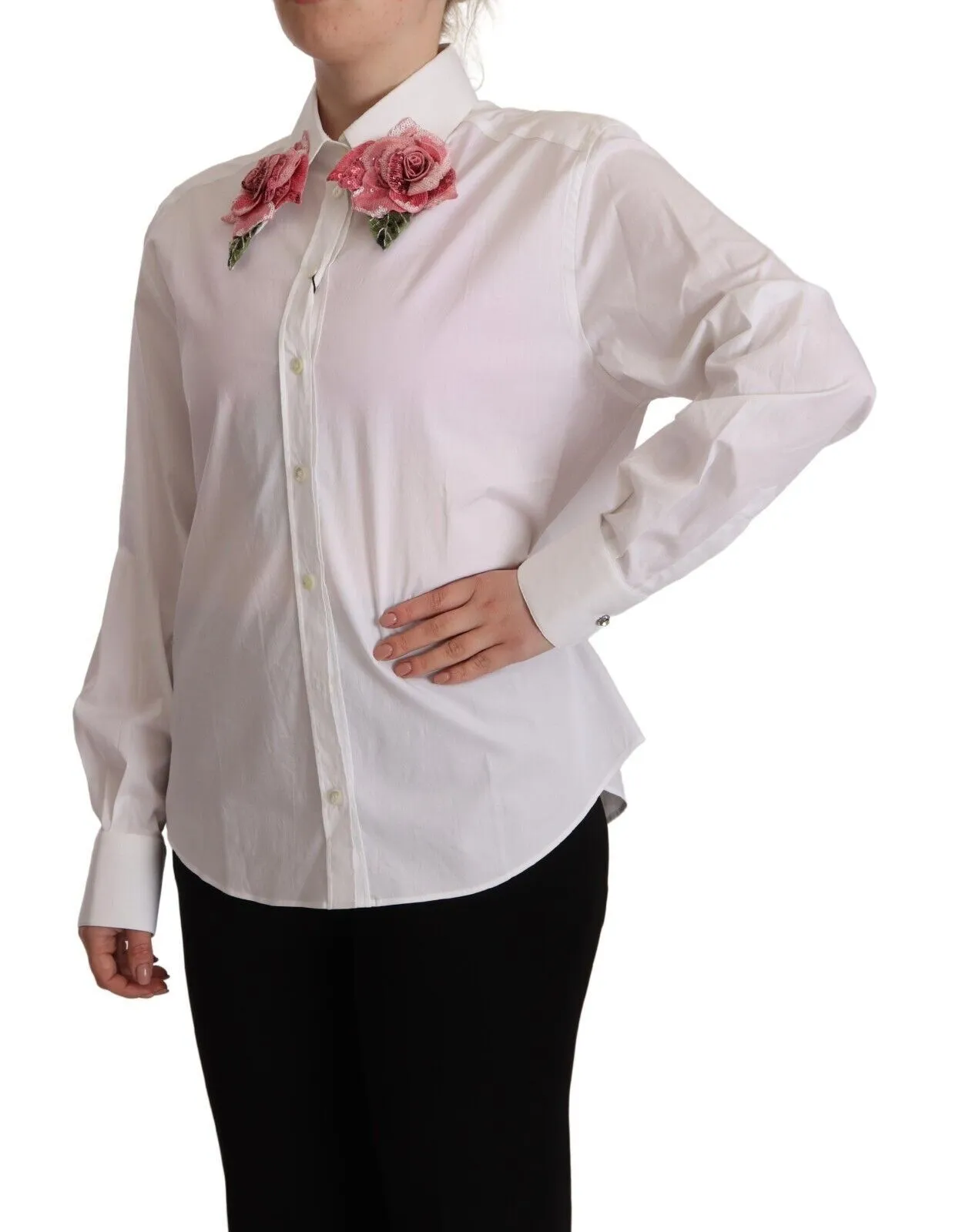 Dolce & Gabbana Women's Elegant Floral Sequined Collared Shirt