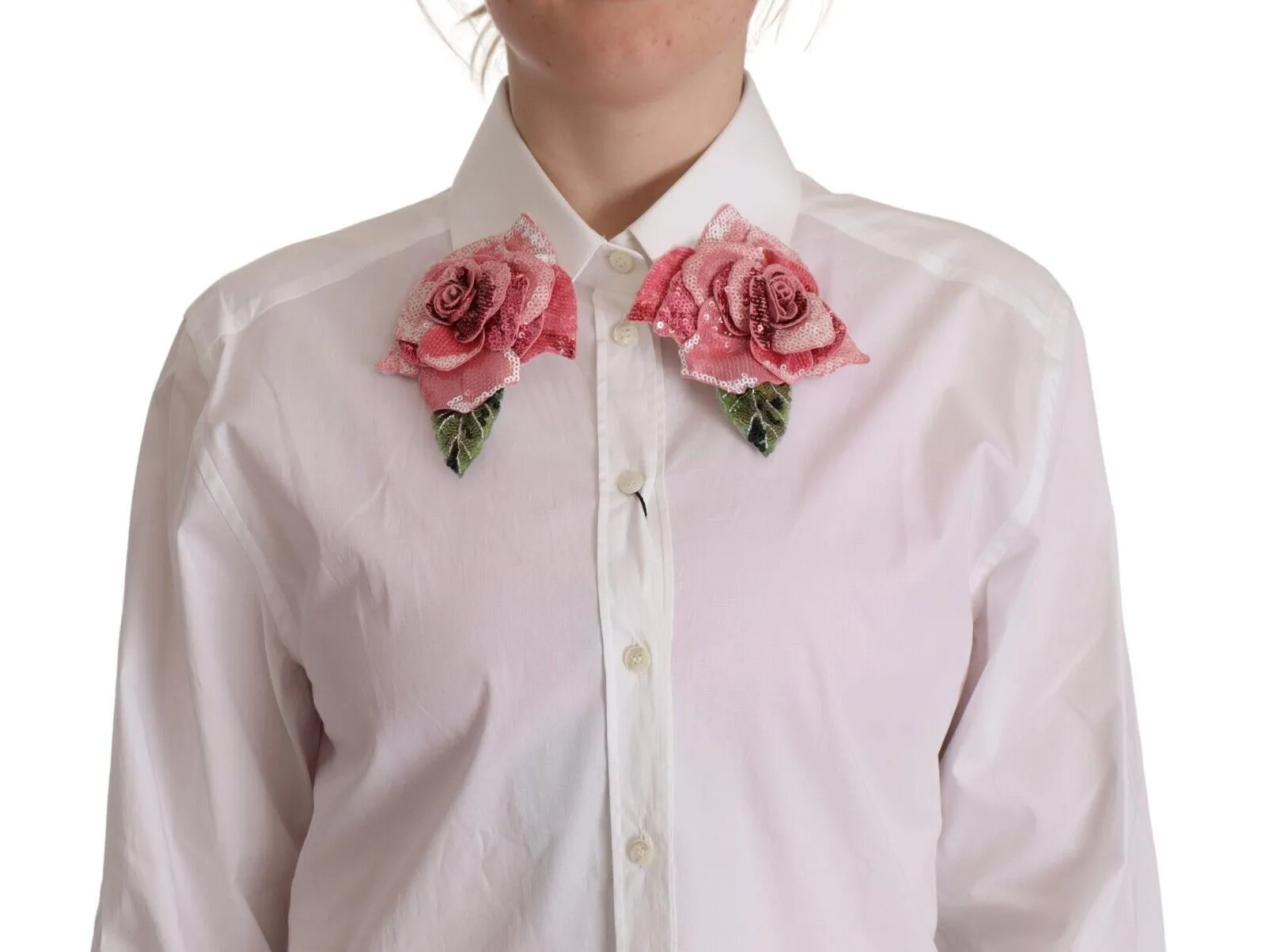 Dolce & Gabbana Women's Elegant Floral Sequined Collared Shirt