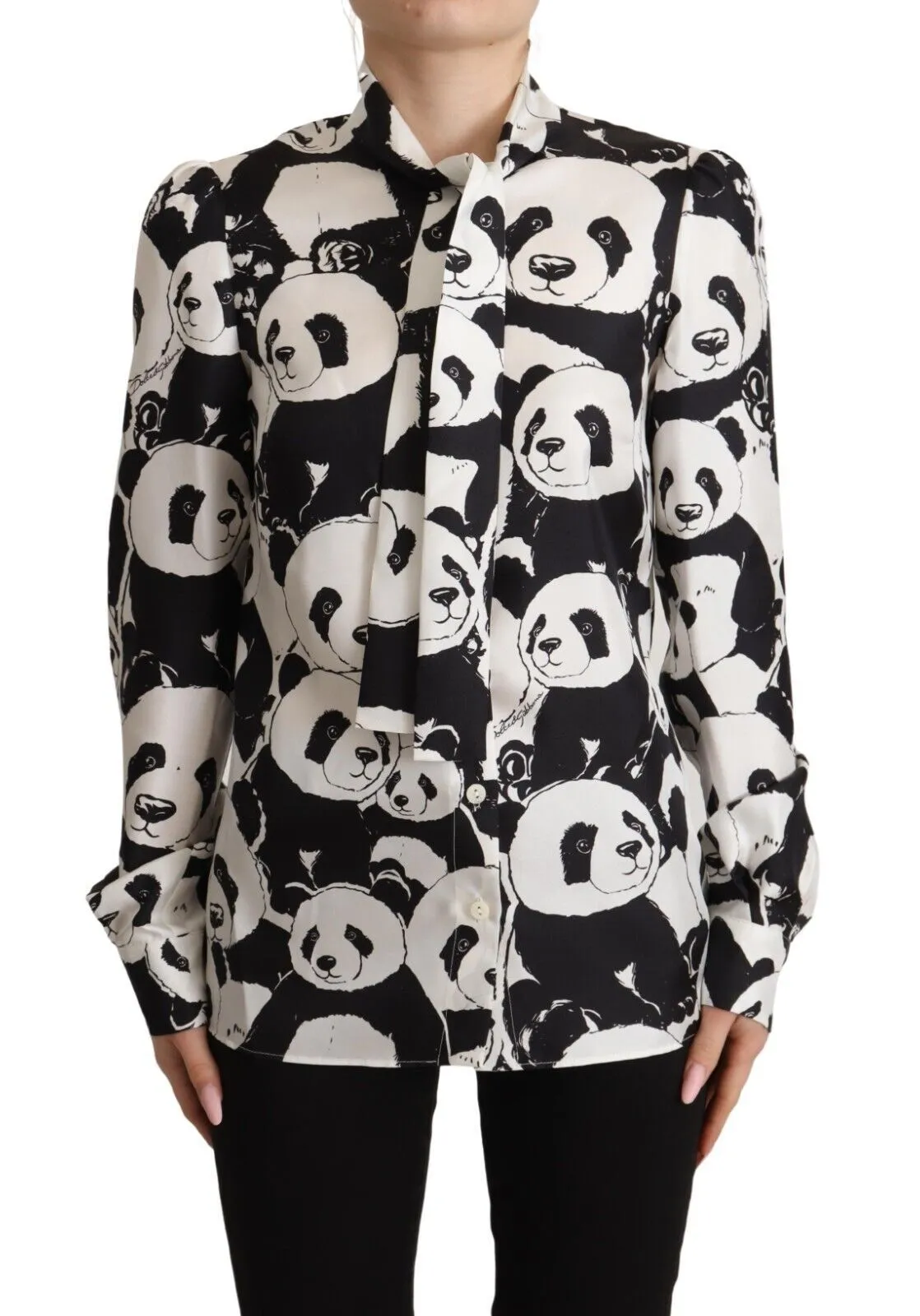 Dolce & Gabbana Women's Chic Panda Print Silk Blouse