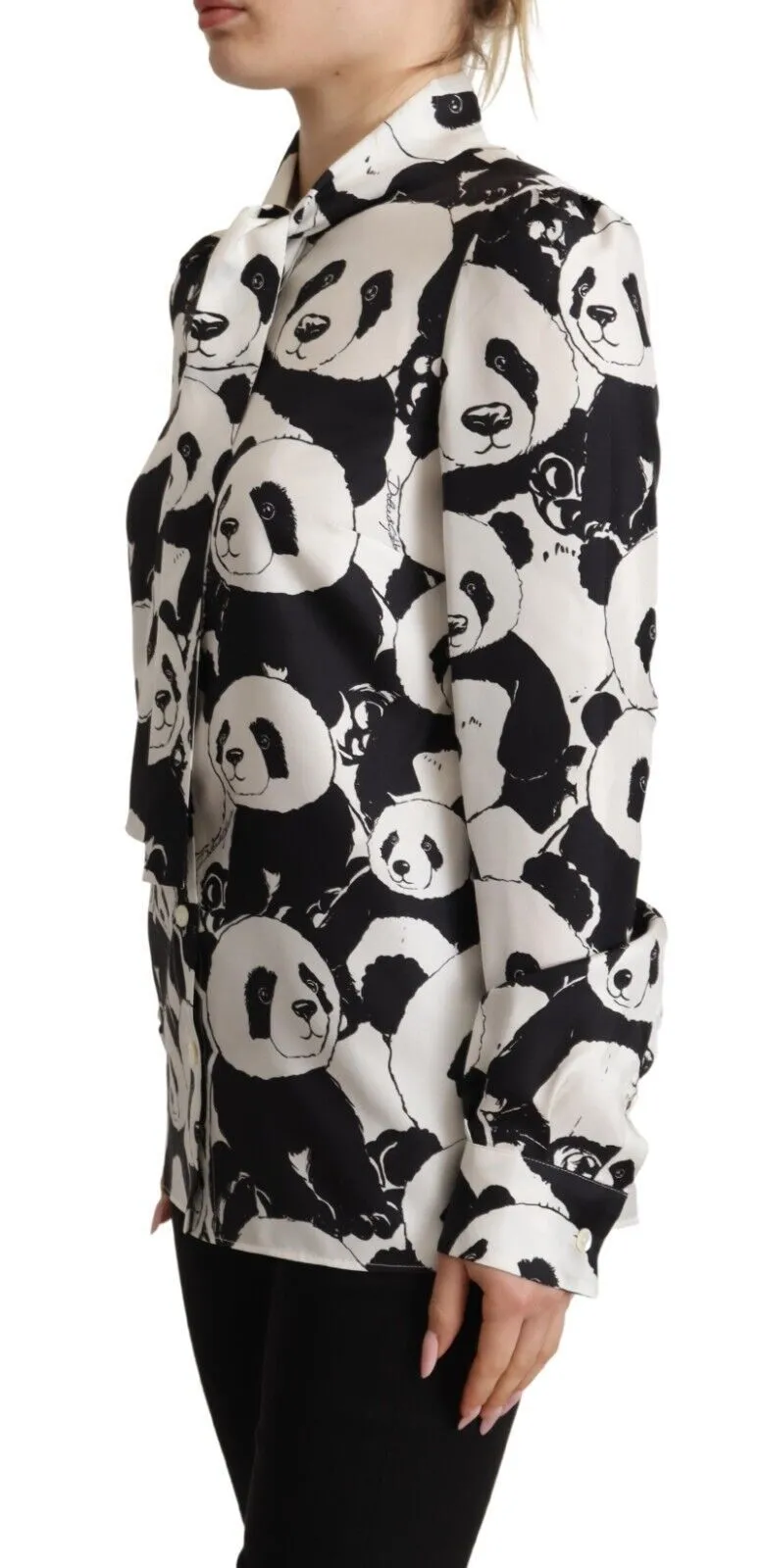 Dolce & Gabbana Women's Chic Panda Print Silk Blouse