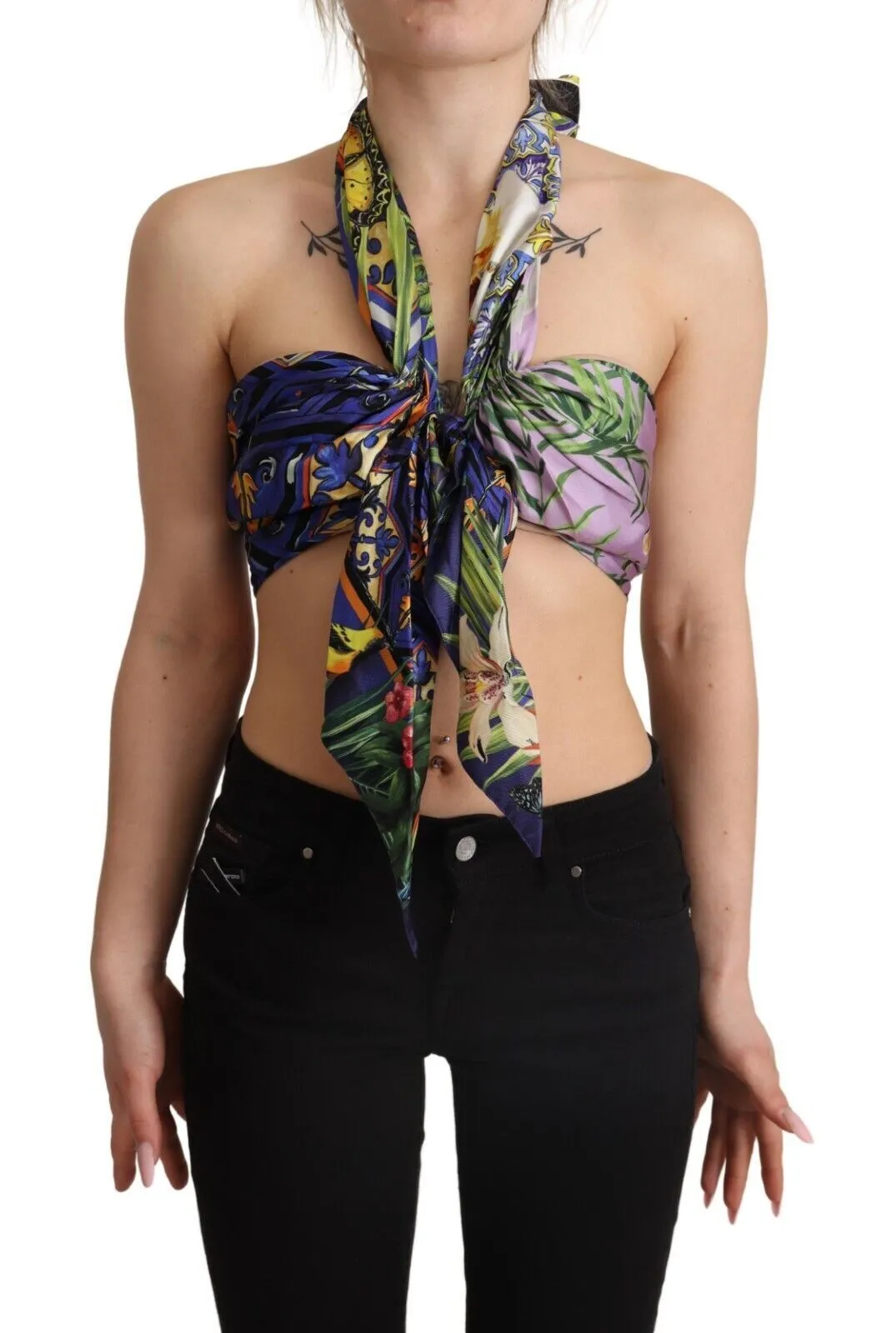 Dolce & Gabbana Women's Sumptuous Silk Halter Cropped Top - Multicolor