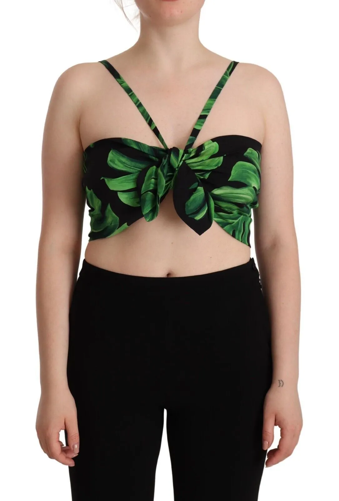 Dolce & Gabbana Women's Elegant Leaf Print Halter Cropped Top