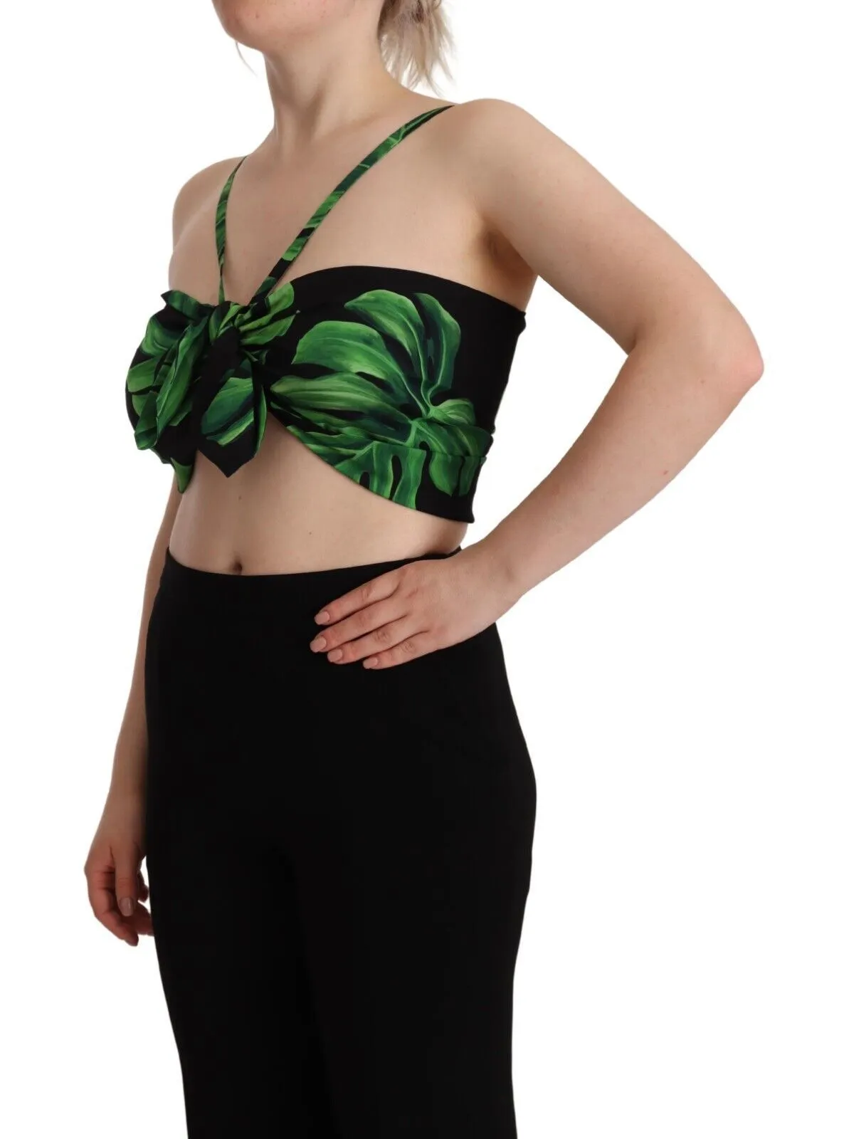 Dolce & Gabbana Women's Elegant Leaf Print Halter Cropped Top