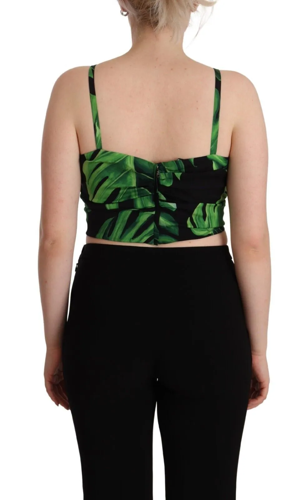 Dolce & Gabbana Women's Elegant Leaf Print Halter Cropped Top