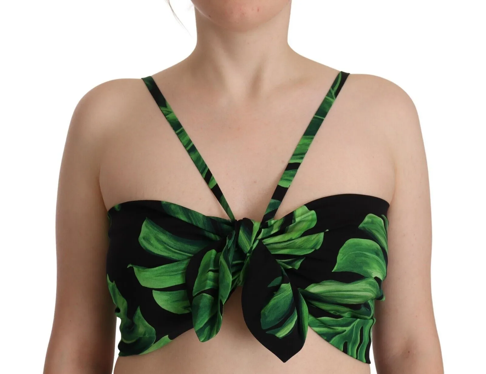 Dolce & Gabbana Women's Elegant Leaf Print Halter Cropped Top