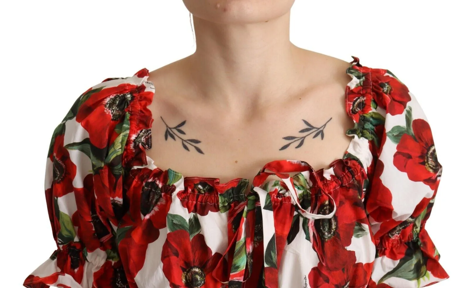 Dolce & Gabbana Women's Red Anemone Print Elastic Waist Blouse Top