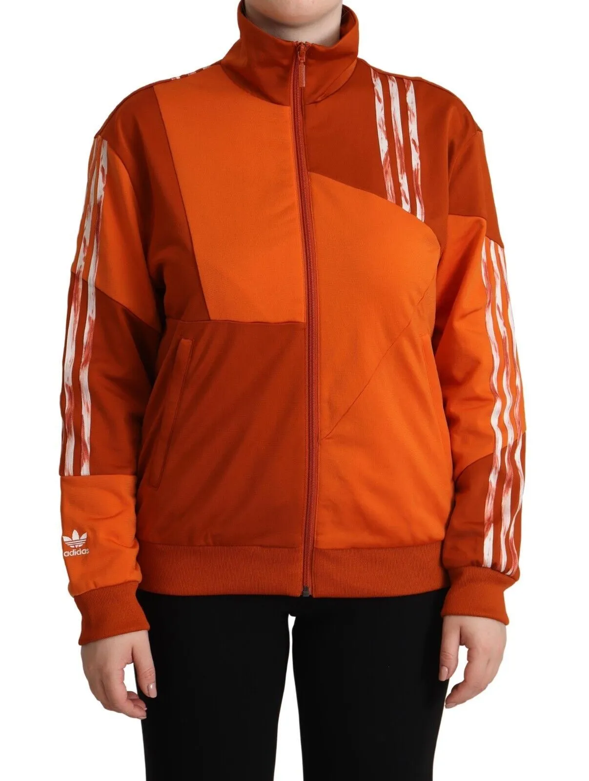 Adidas Women's Chic Orange Bomber Jacket with Zip Closure