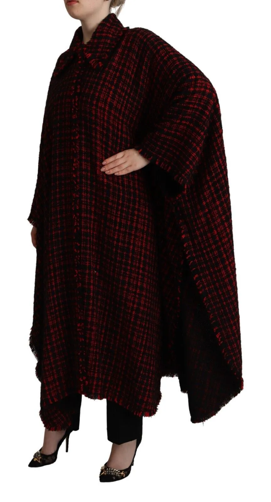 Dolce & Gabbana Women's Elegant Red & Black Long Sleeve Overcoat Jacket