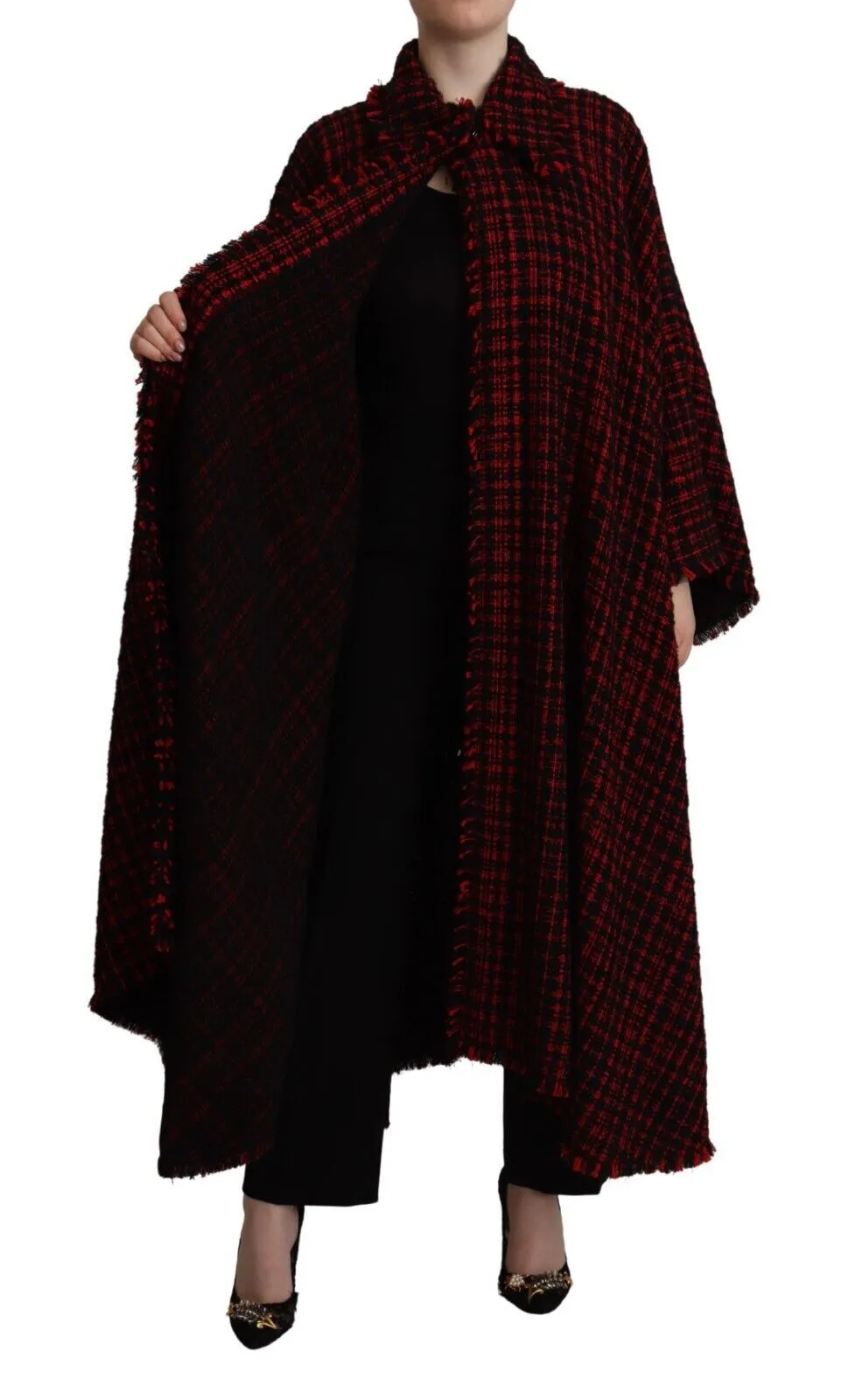 Dolce & Gabbana Women's Elegant Red & Black Long Sleeve Overcoat Jacket