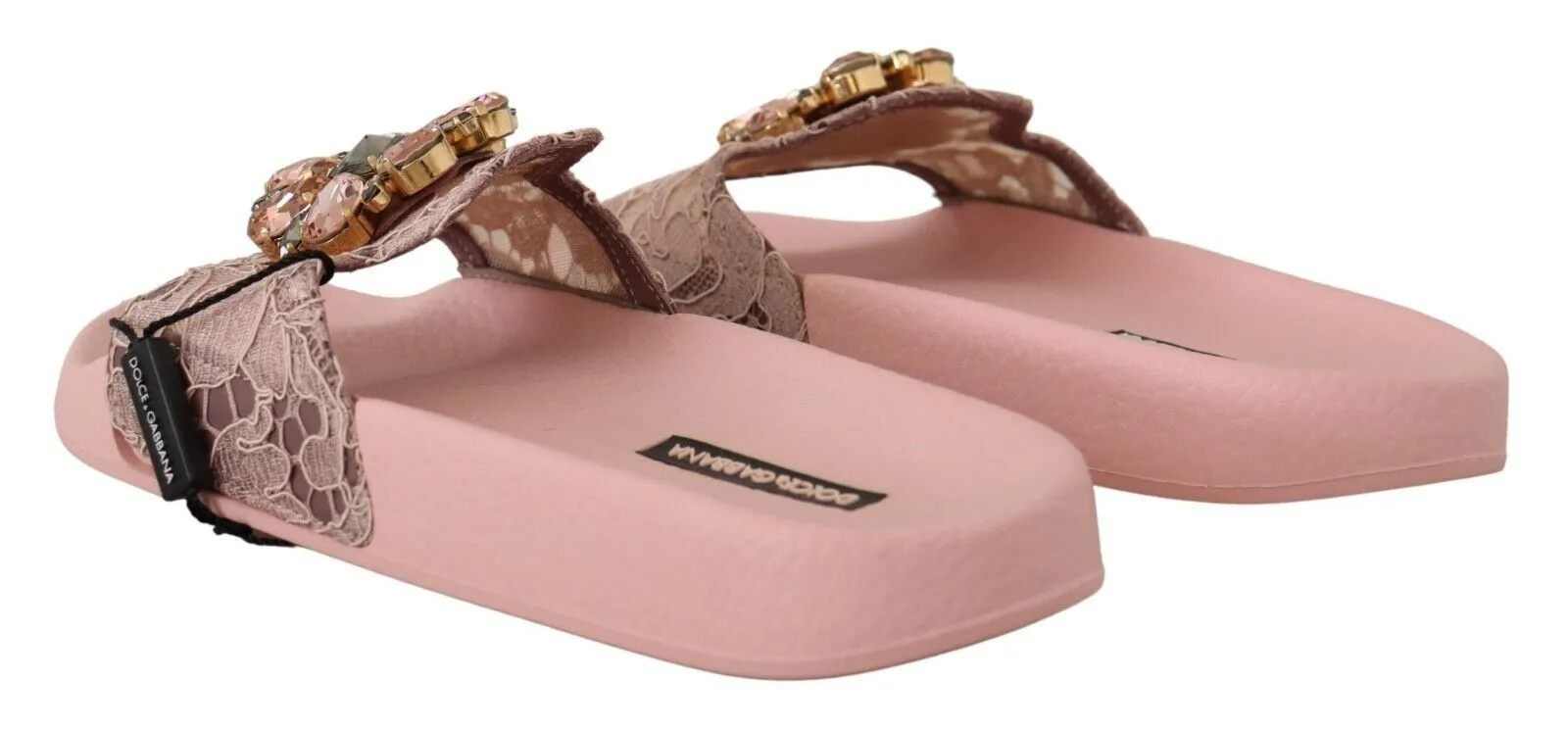 Dolce & Gabbana Women's Floral Lace Crystal Embellished Slide Flats