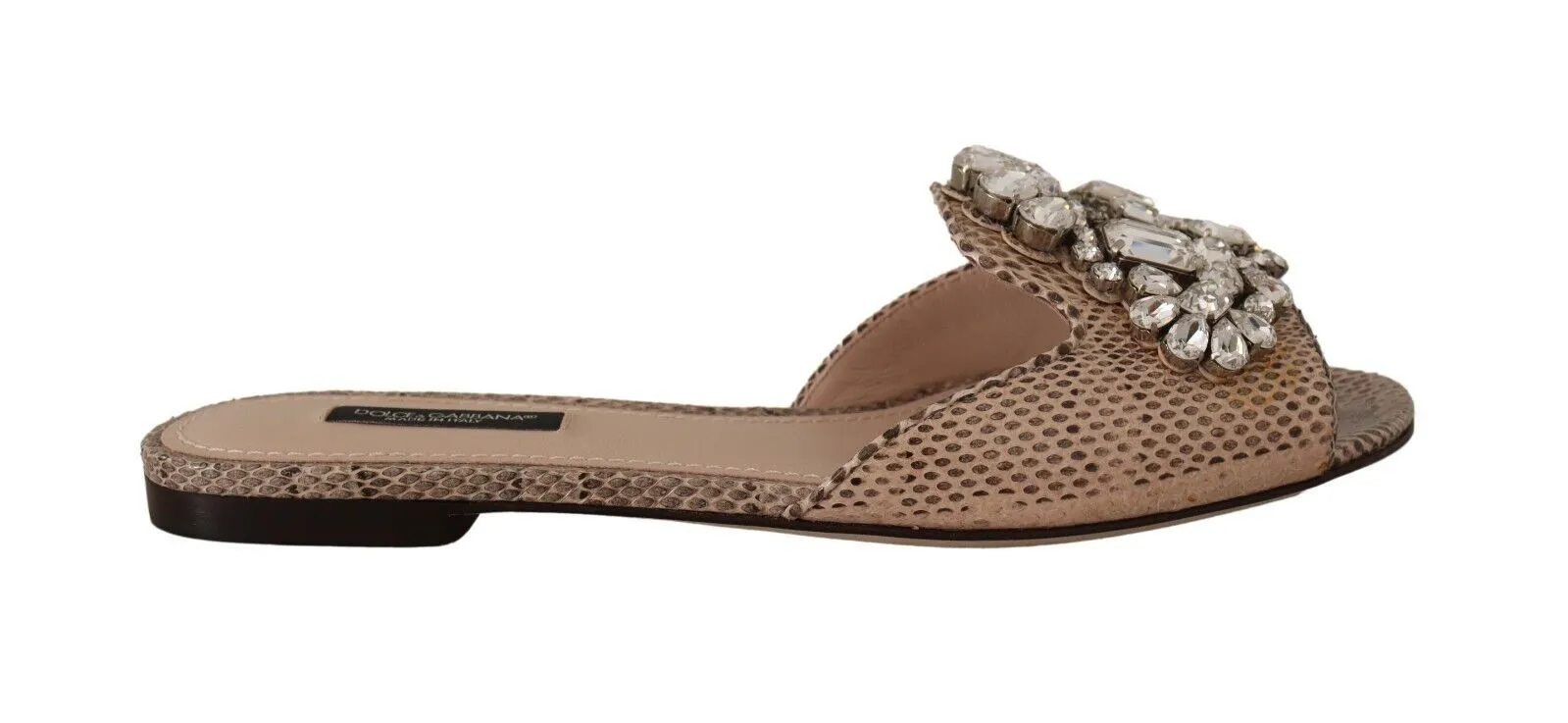 Dolce & Gabbana Women's Crystal Embellished Nude Leather Slides