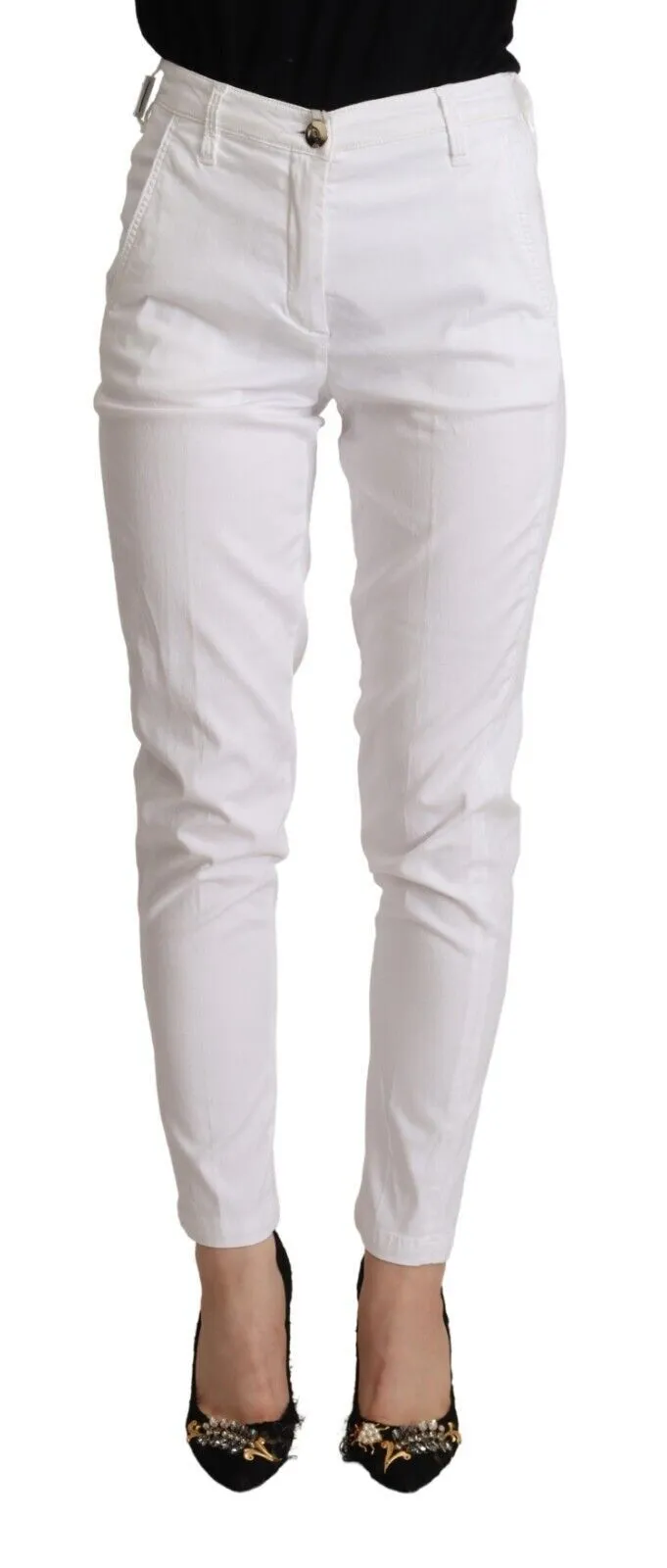 Jacob Cohen Women's Chic White Mid Waist Skinny Cropped Pants