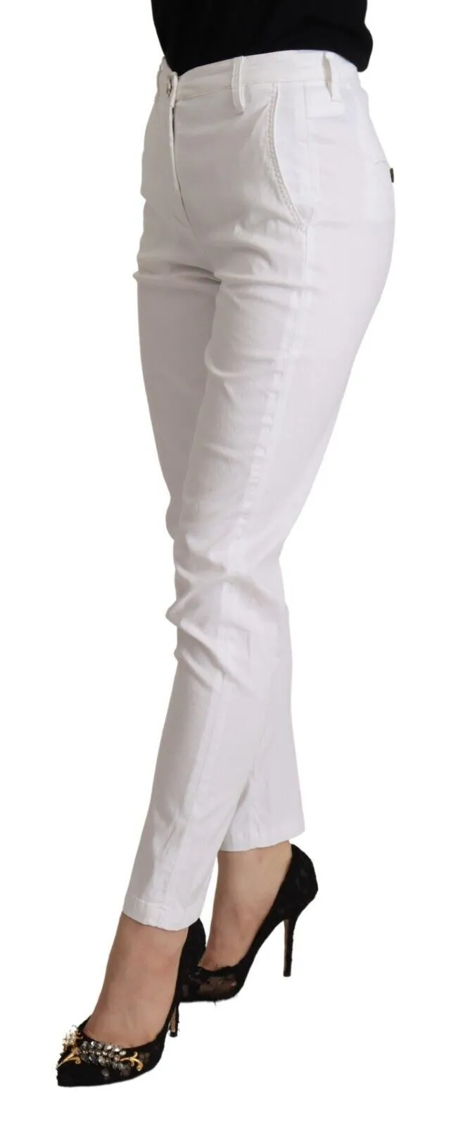 Jacob Cohen Women's Chic White Mid Waist Skinny Cropped Pants