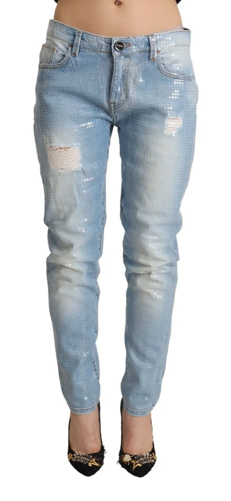 PINKO Women's Chic Light Blue Washed Skinny Jeans