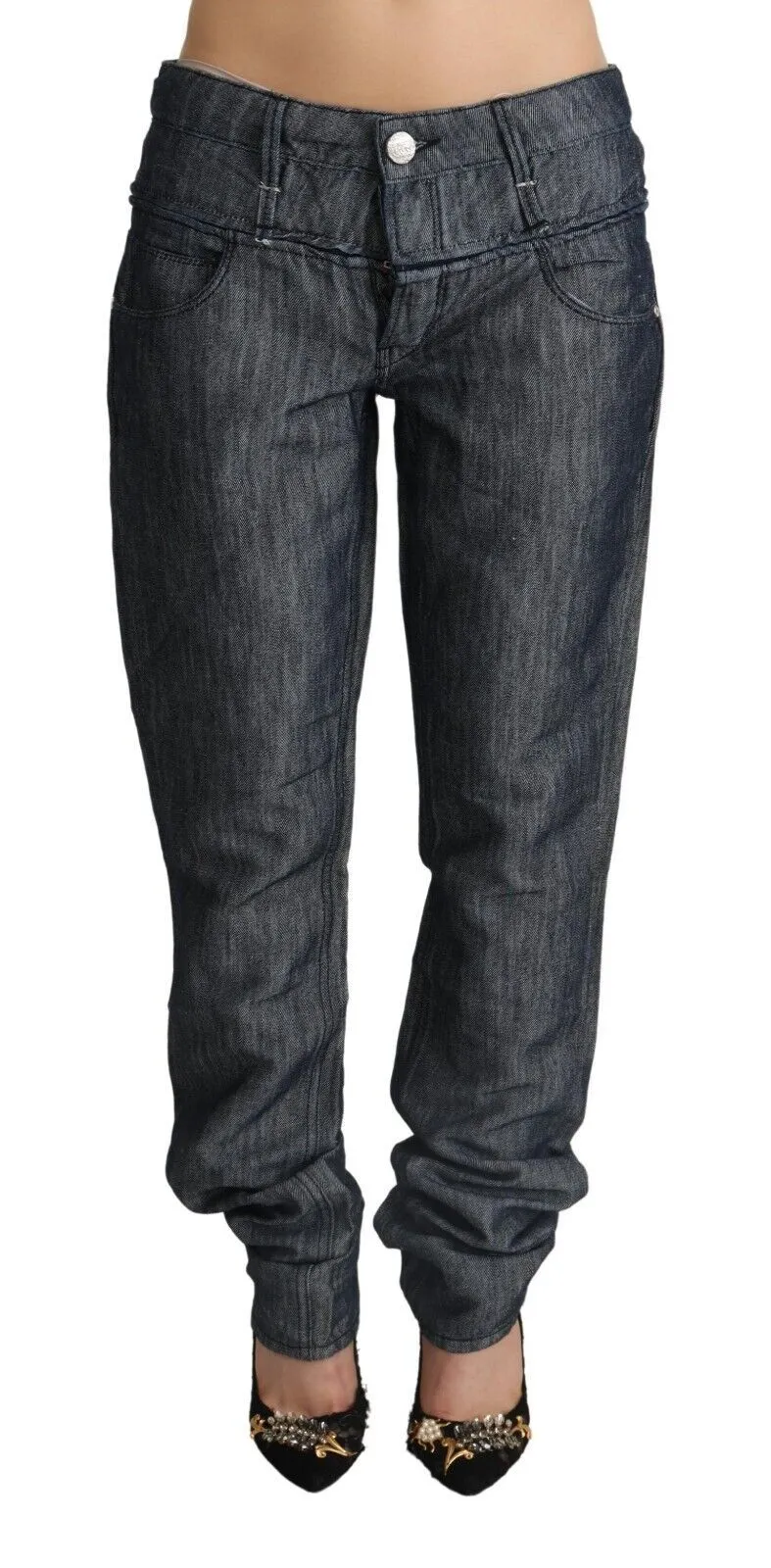 Acht Women's Elegant Mid Waist Straight Cut Denim