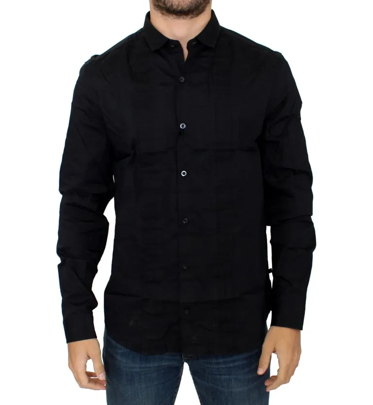 Costume National Men's Sleek Black Slim Fit Casual Shirt