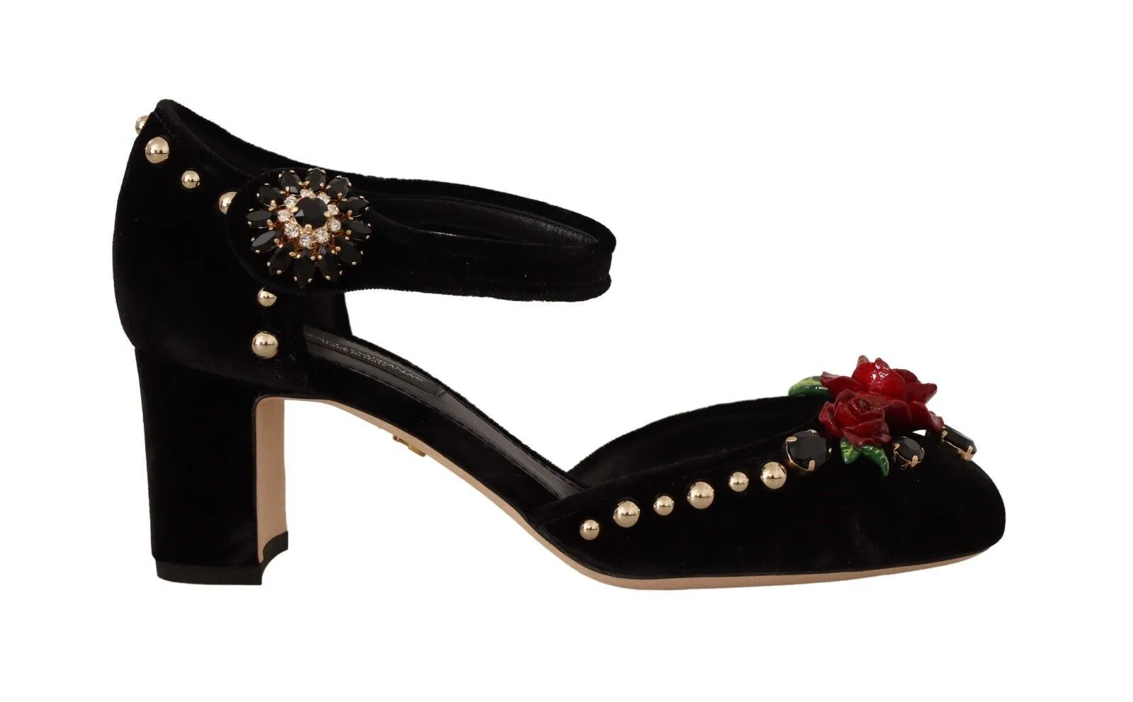 Dolce & Gabbana Women's Black Crystal Rose Heel Sandals