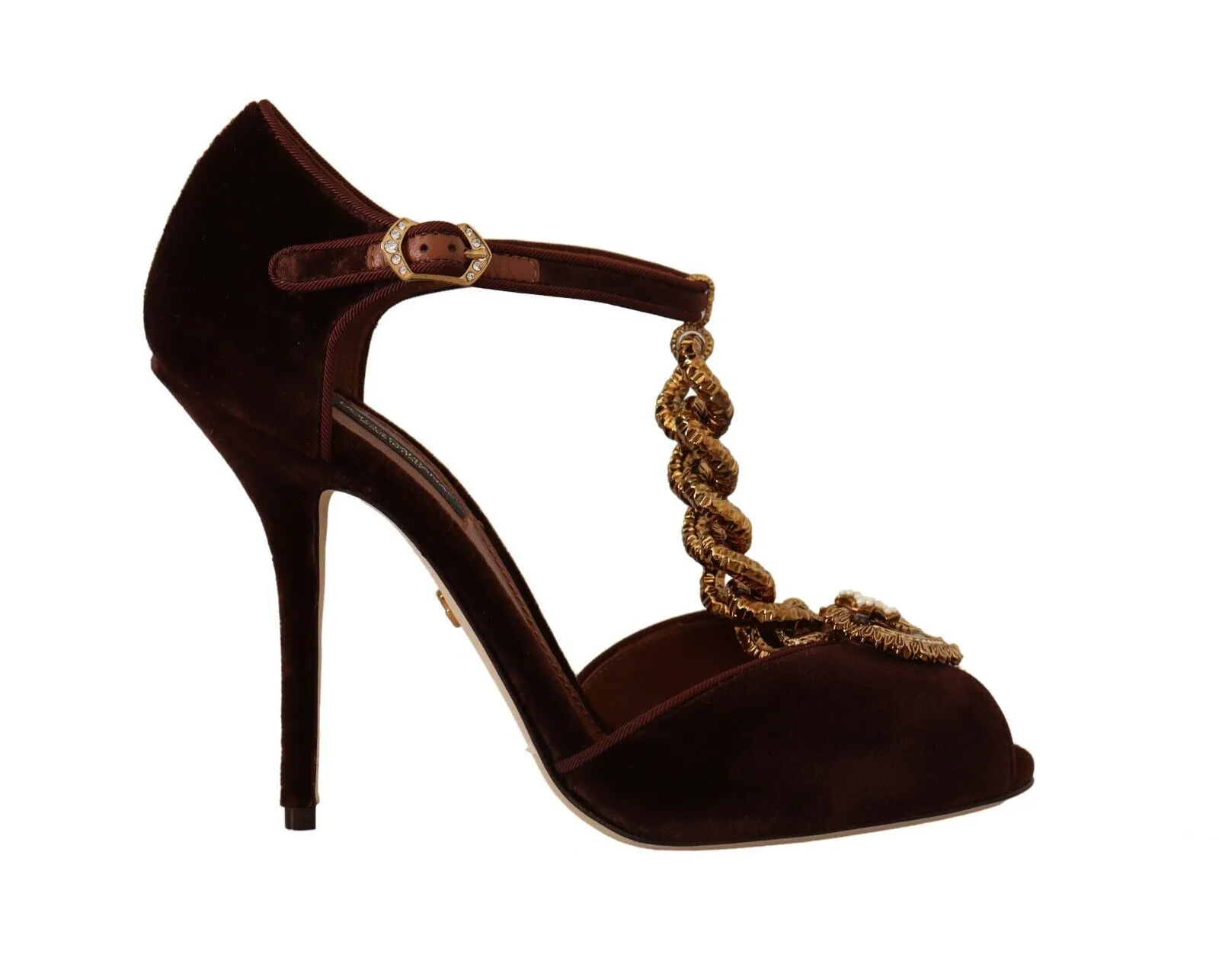 Dolce & Gabbana Women's Maroon Devotion T-Chain Heels Sandals
