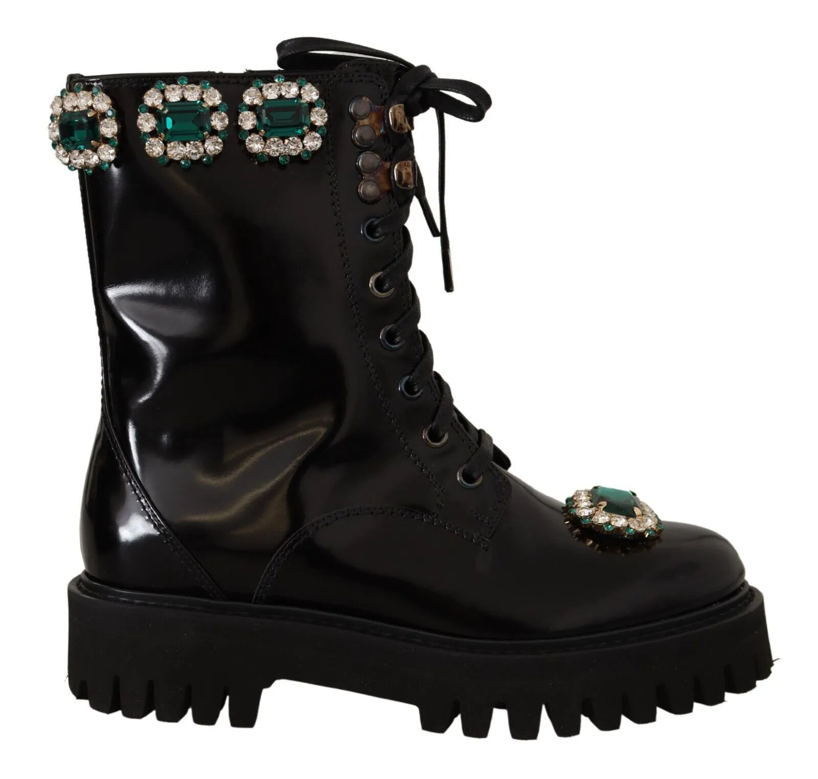 Dolce & Gabbana Women's Elegant Mid-Calf Combat Boots with Crystals