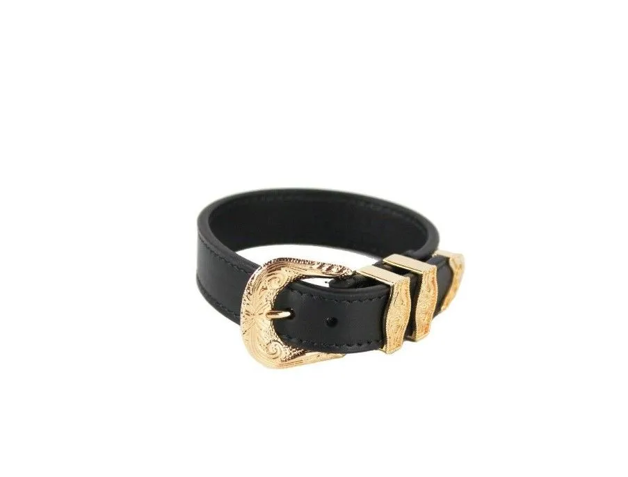 Versace Men's Medusa Western Buckle Smooth Leather Gold Plated Brass Gold Bracelet