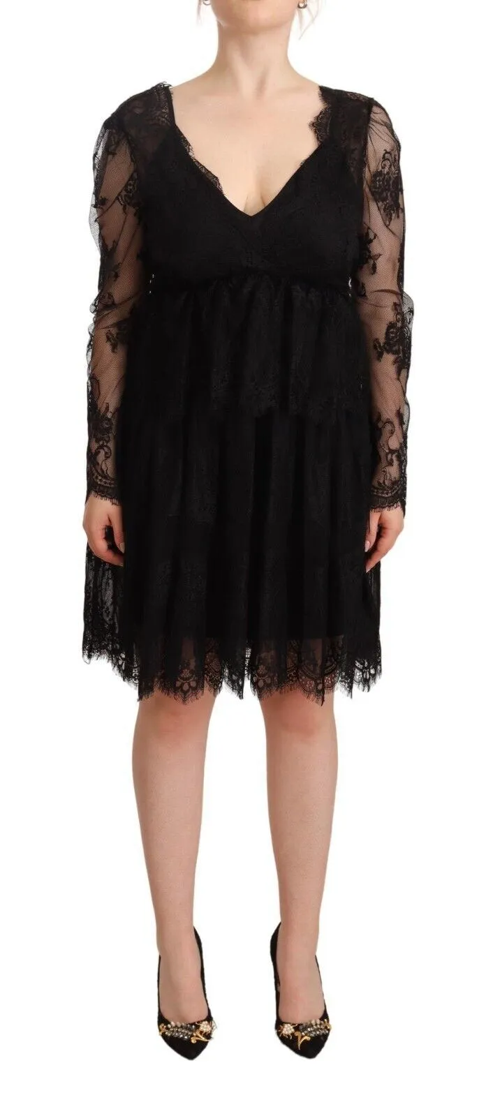 Aniye By Women's Elegant Floral Lace Long Sleeve Shift Dress