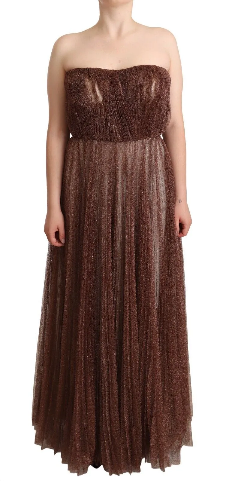 Dolce & Gabbana Women's Elegant Metallic Bronze Long Gown
