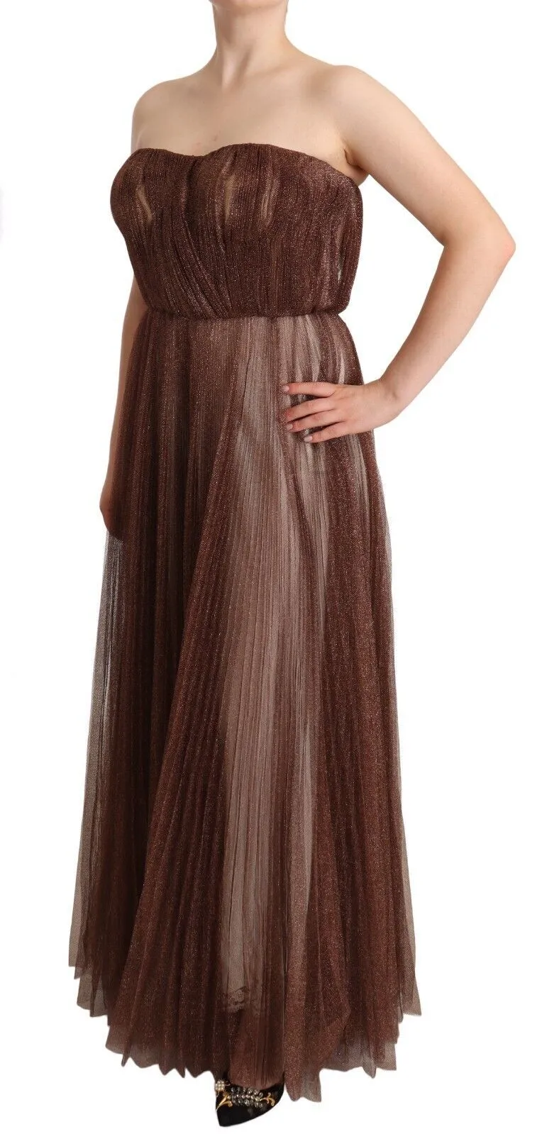 Dolce & Gabbana Women's Elegant Metallic Bronze Long Gown