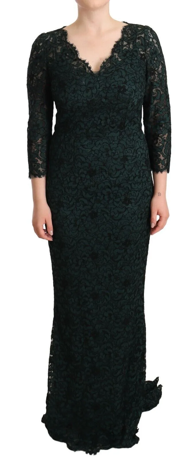 Dolce & Gabbana Women's Elegant Lace Floor-Length V-Neck Dress
