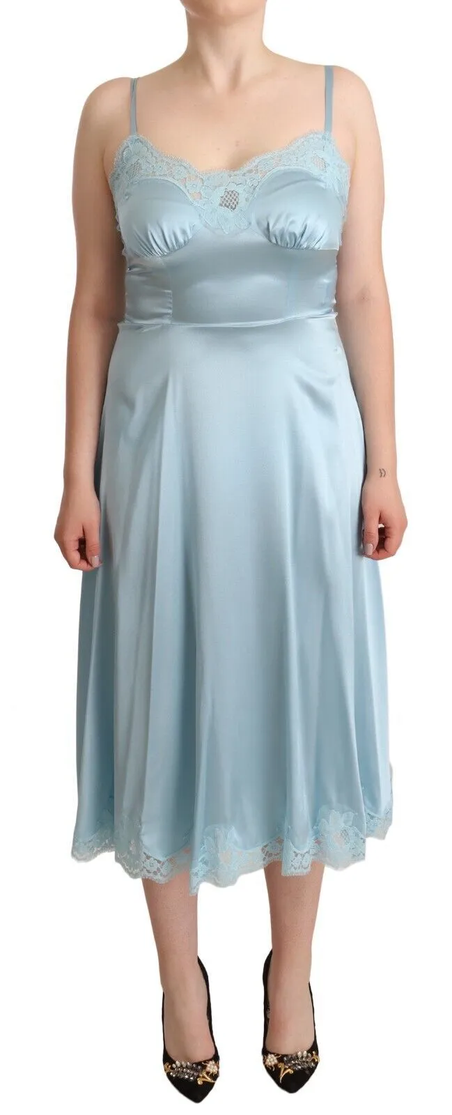 Dolce & Gabbana Women's Elegant Lace Trim A-Line Midi Dress