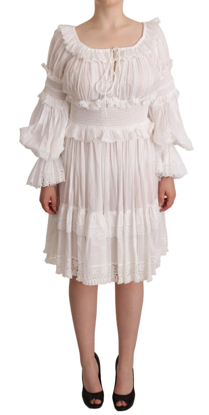 Dolce & Gabbana Women's Elegant Off-Shoulder Ruffled Dress in White