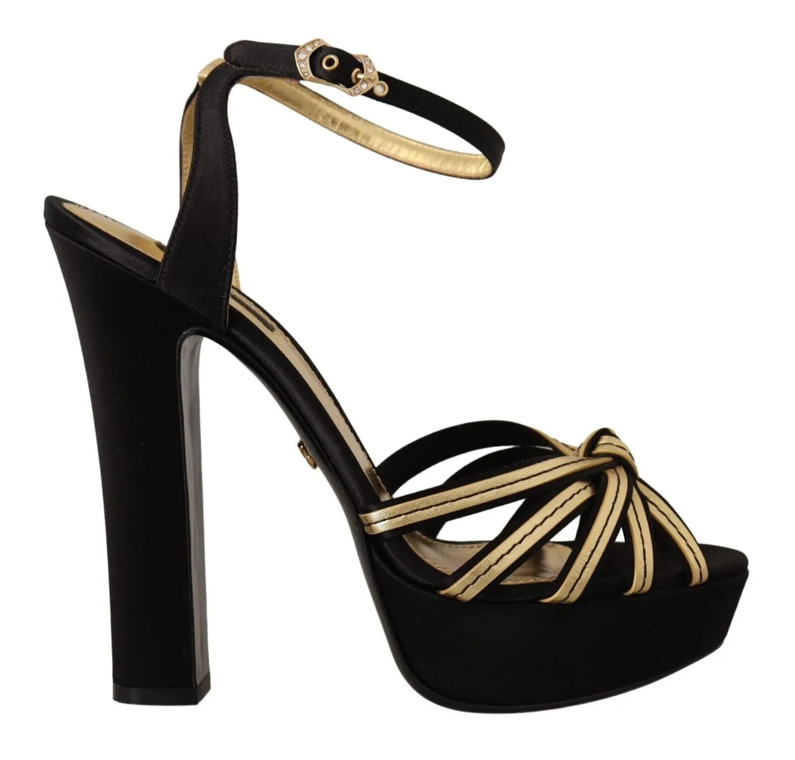 Dolce & Gabbana Women's Elegant Black Gold Ankle Strap Heels Sandals