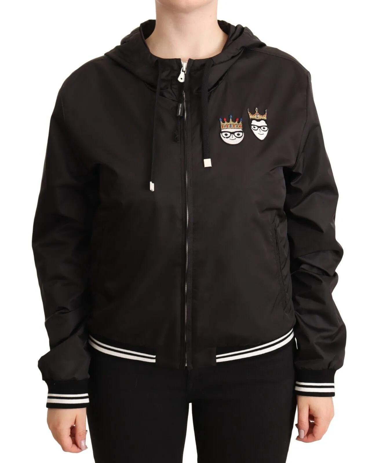 Dolce & Gabbana Women's Elegant Black Bomber Jacket with Hood