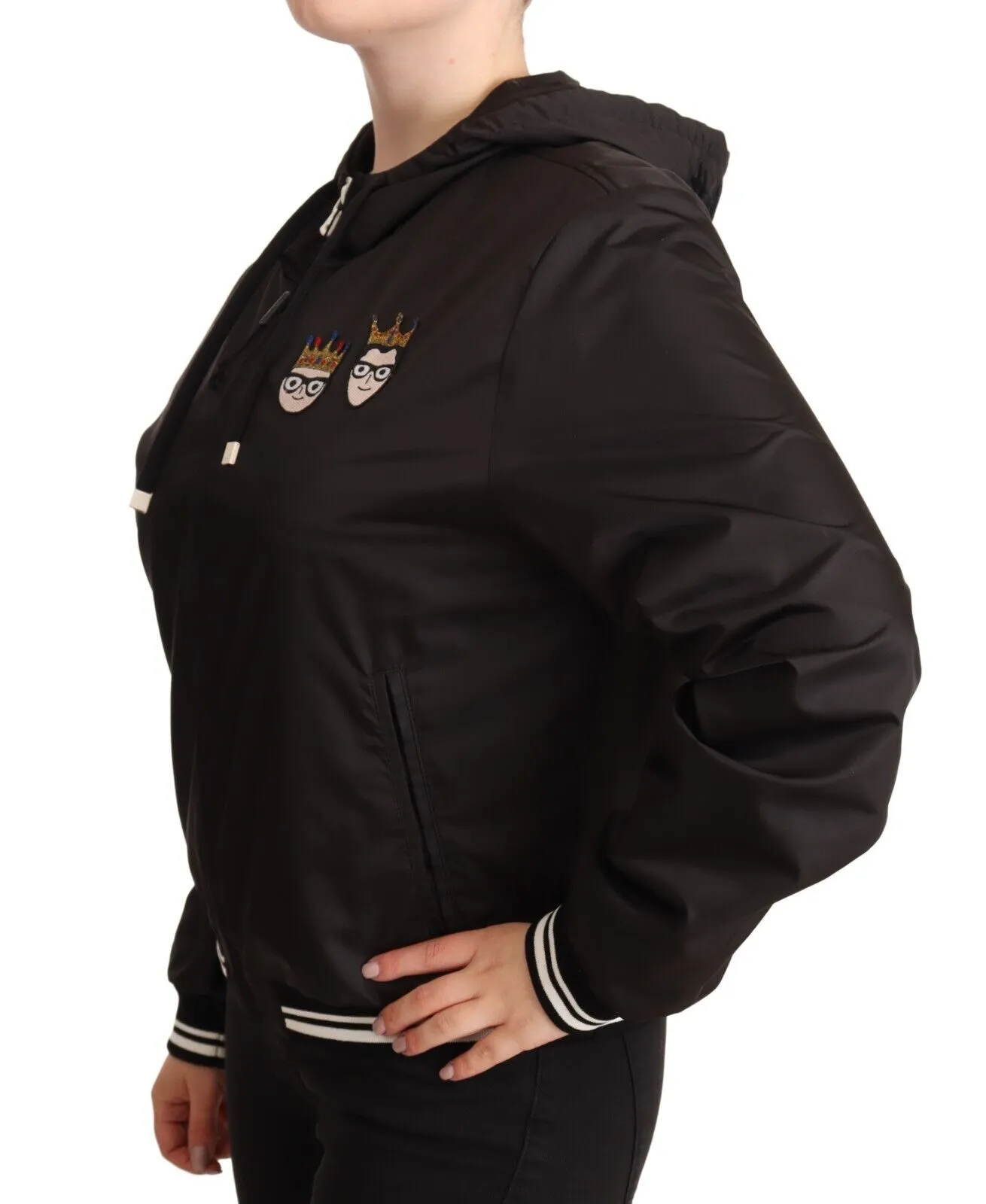 Dolce & Gabbana Women's Elegant Black Bomber Jacket with Hood