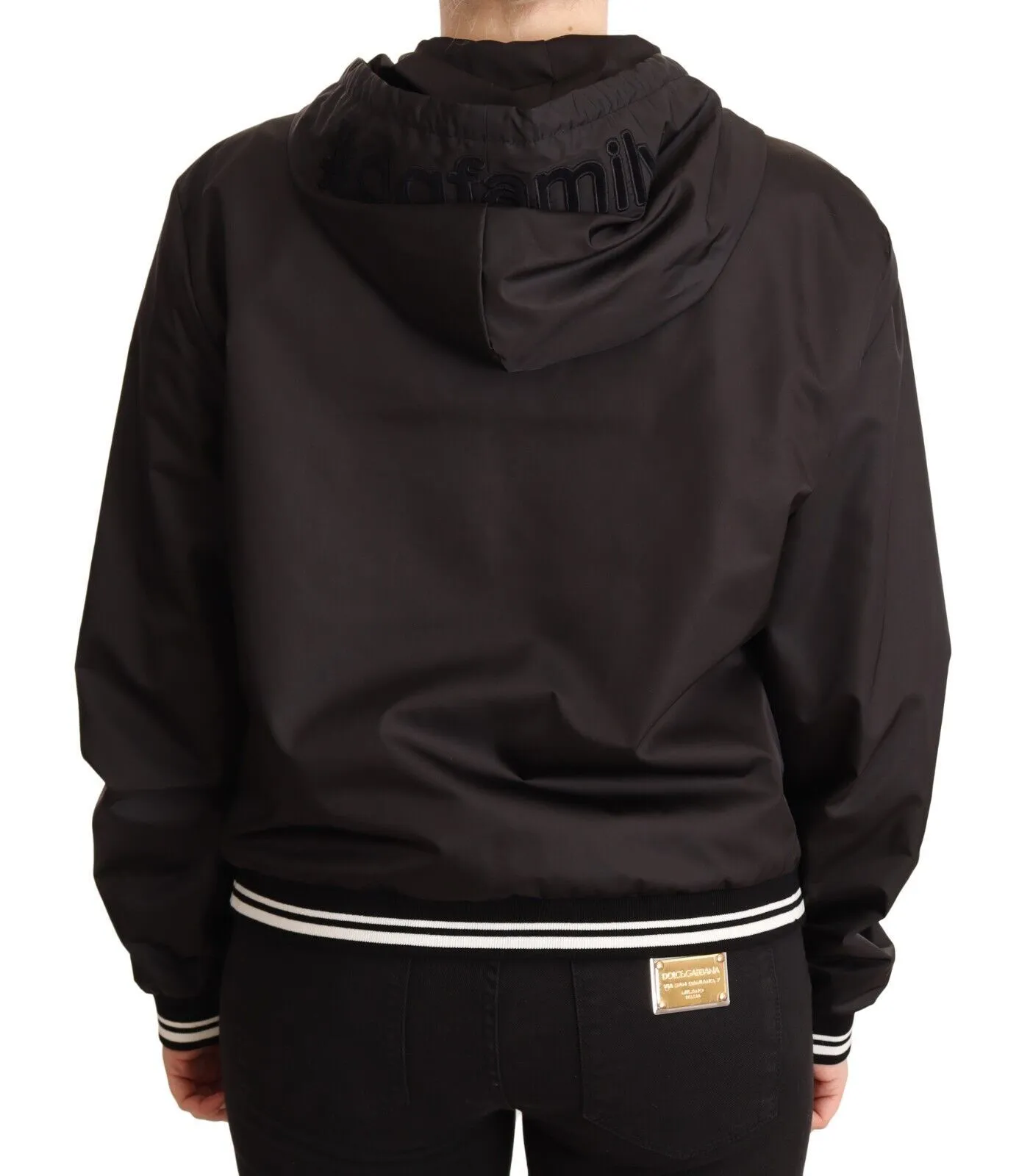 Dolce & Gabbana Women's Elegant Black Bomber Jacket with Hood