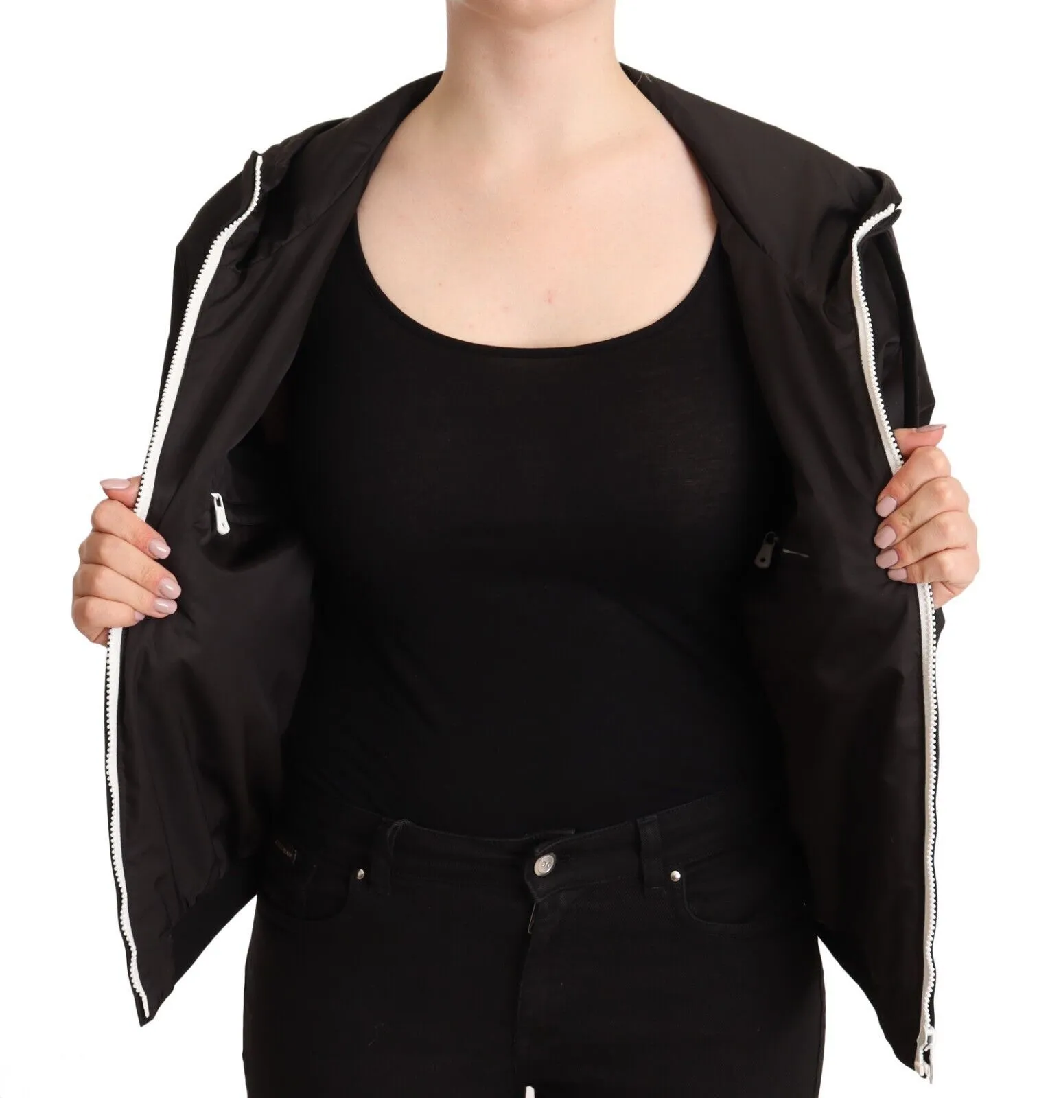 Dolce & Gabbana Women's Elegant Black Bomber Jacket with Hood