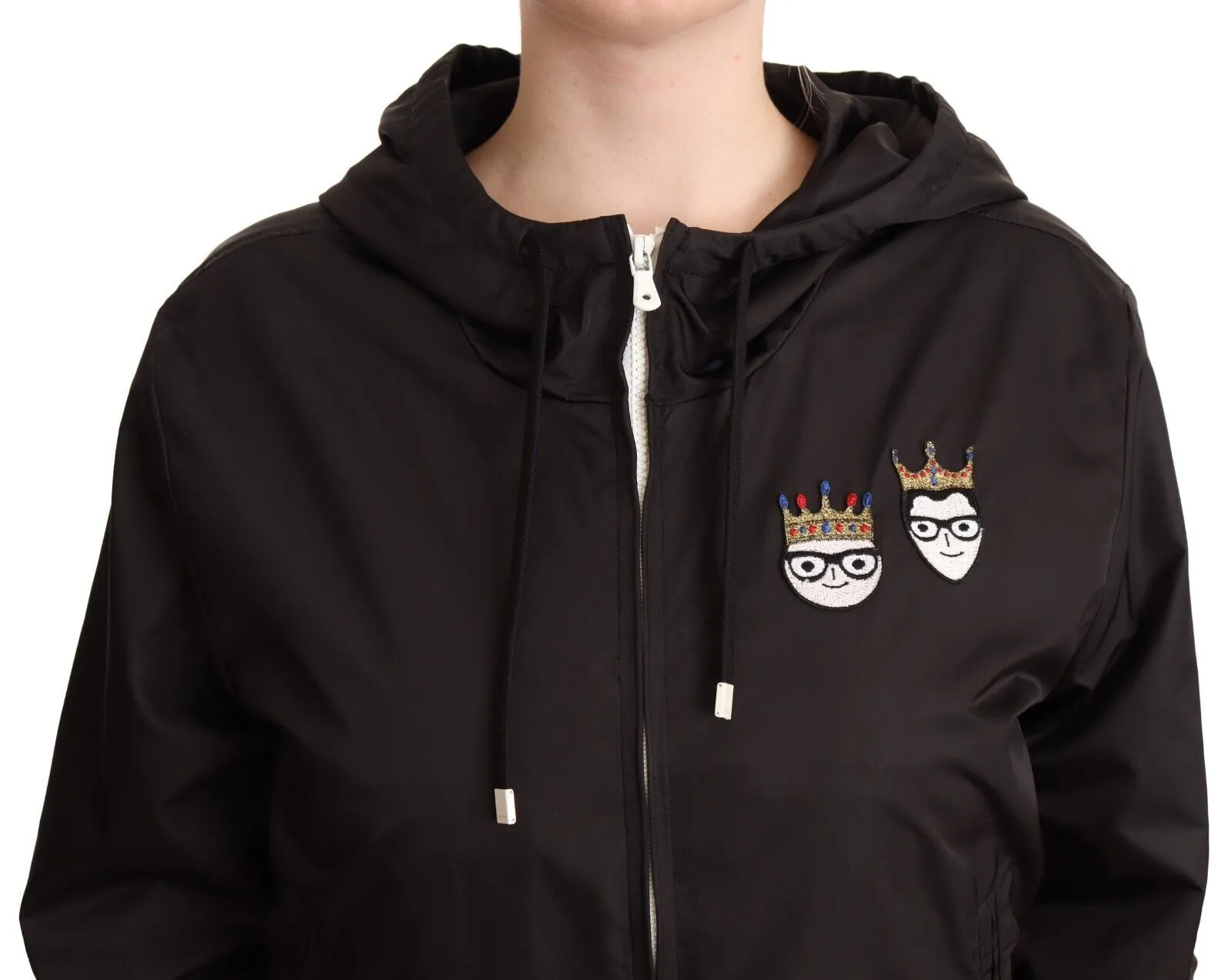 Dolce & Gabbana Women's Elegant Black Bomber Jacket with Hood