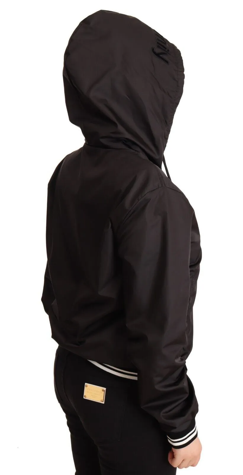 Dolce & Gabbana Women's Elegant Black Bomber Jacket with Hood