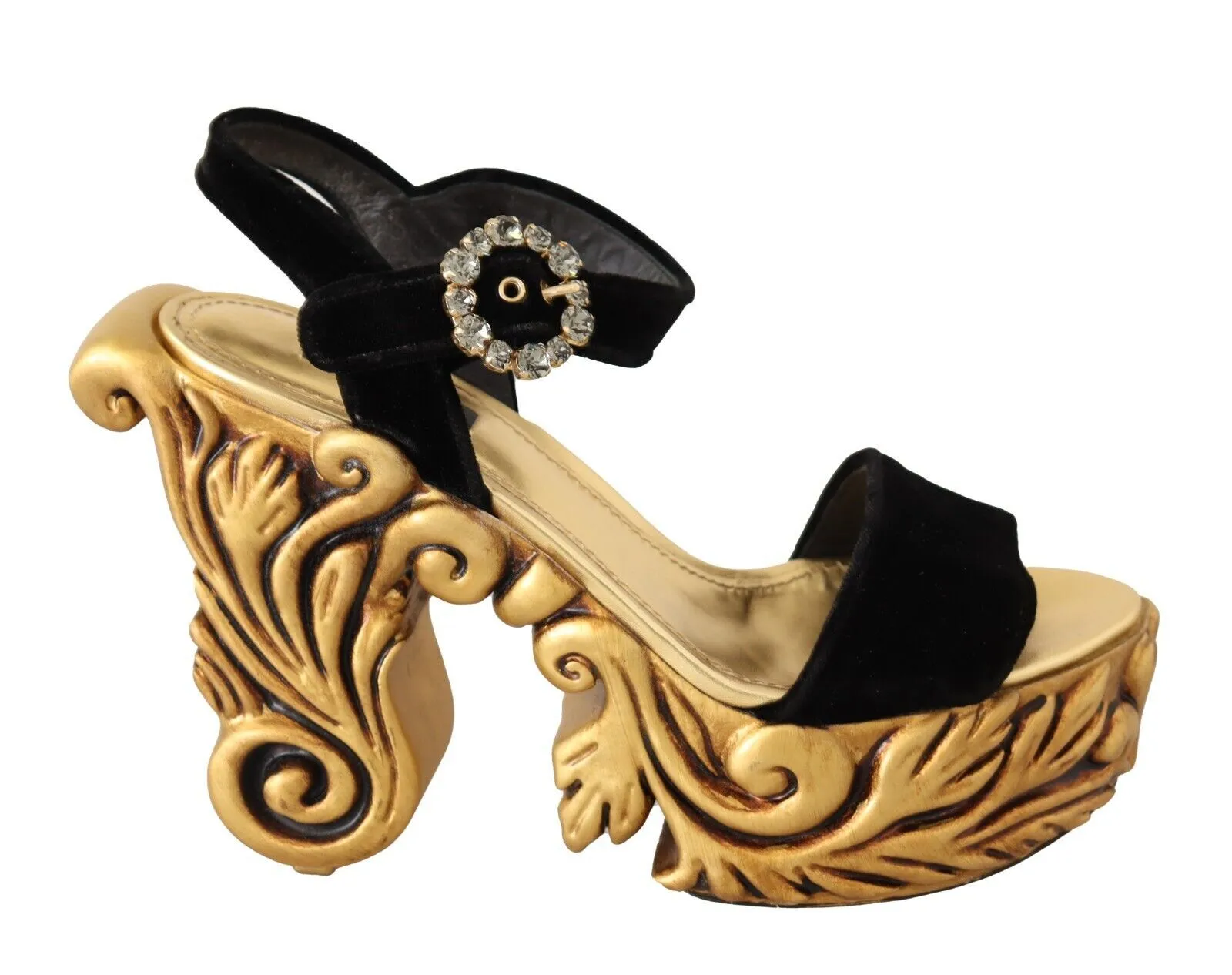 Dolce & Gabbana Women's Baroque Velvet Heels in Black and Gold