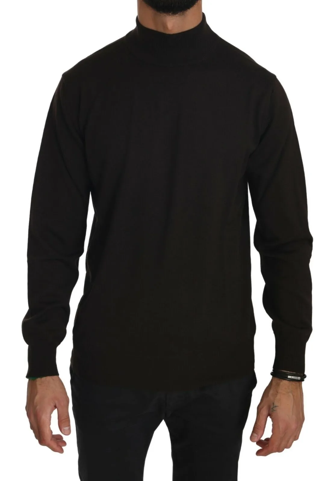 MILA SCHÖN Men's Elegant Brown Virgin Wool Sweater