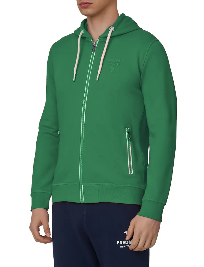 Fred Mello Men's Chic Green Cotton Hooded Sweatshirt with Zip Closure