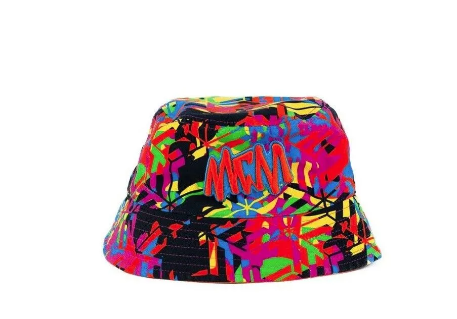 MCM Women's Cubic Monogram Neon Cotton Silk Blend Embroidered Logo Bucket Hat