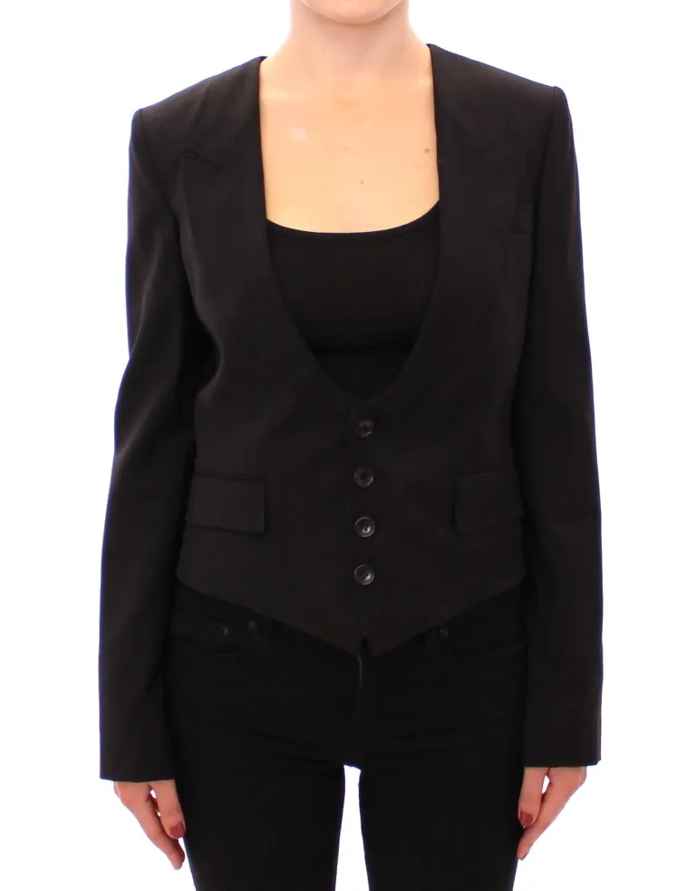 Dolce & Gabbana Women's Elegant Silk-Blend Black Blazer with Scarf Back Detail