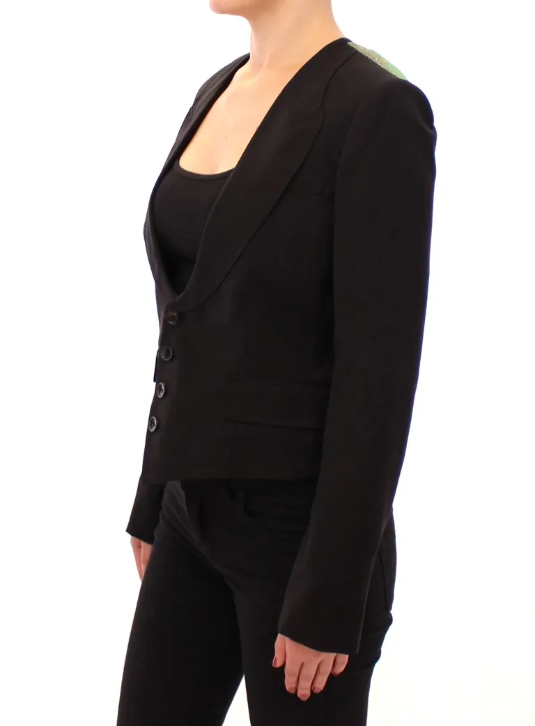 Dolce & Gabbana Women's Elegant Silk-Blend Black Blazer with Scarf Back Detail
