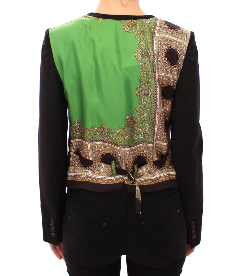 Dolce & Gabbana Women's Elegant Silk-Blend Black Blazer with Scarf Back Detail